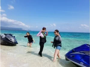 無人島のビーチで遊ぶ人々