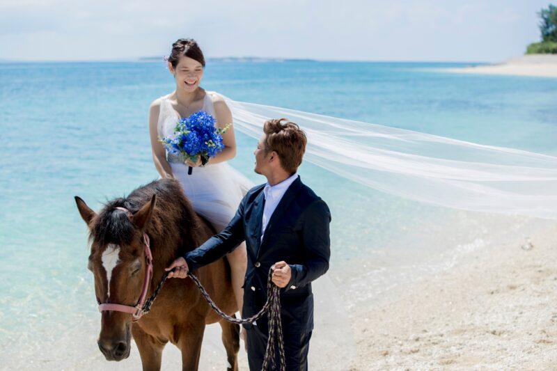 【沖縄・北部 / フォトウェディング】馬と一緒に海に入って水中撮影！乗馬プラン（No.159）