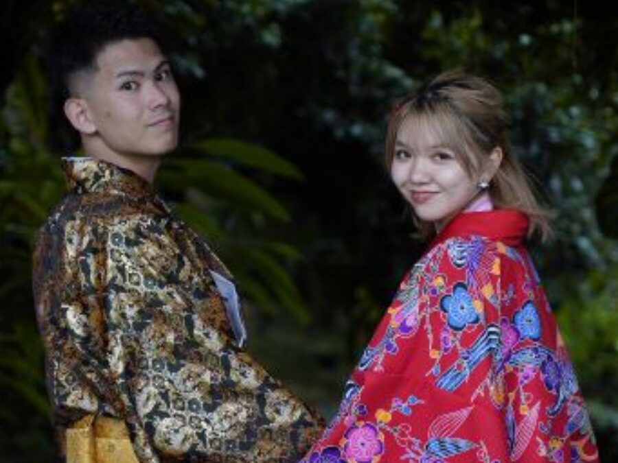 【那覇/60分/着付け体験】2名1組でお得◎琉装カップルプラン！沖縄の伝統衣装を着て街歩き♪《女性ヘアセット付き》（No.751）