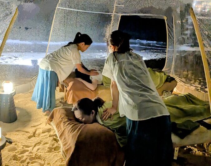 【沖縄/本部町・瀬底島/夜】穏やかな香りに包まれる屋外ビーチアロママッサージ☆ドーム型テントで楽しむ贅沢な80分《送迎付き・雨天決行》（No.m-7）