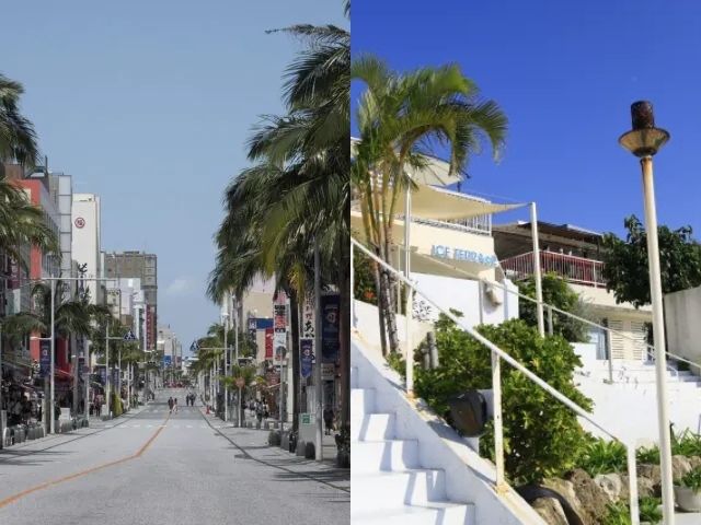 沖縄のドライブコース、賑やかな国際通りとリゾート感溢れるカフェ。