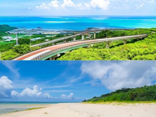 沖縄のドライブコース南部、橋からの絶景と穏やかなビーチでのひととき。