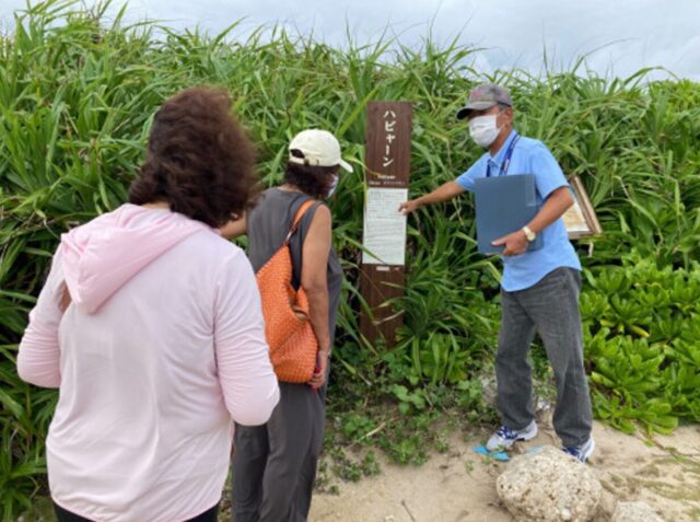 沖縄で観光ツアーに参加するツアー客